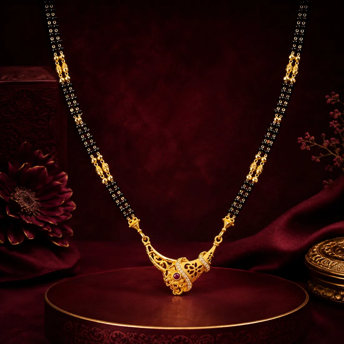 Long Mangalsutra with Gold-Tone Pendant